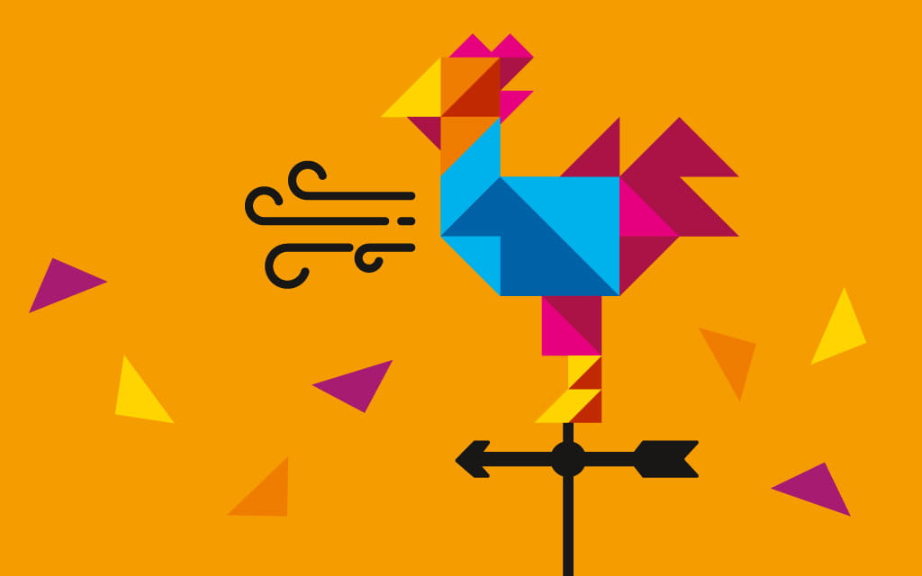 Ein Wetterhahn dreht sich im Wind