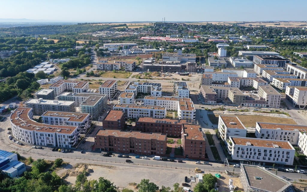 Luftaufnahme des Quartiers Heiligkreuz-Viertel