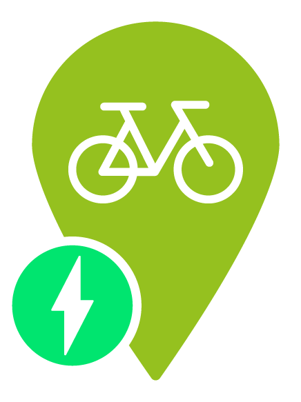 Icon der Pedelec-Station: grüner meinRad-PIN mit einem Blitz als Strom-Symbol